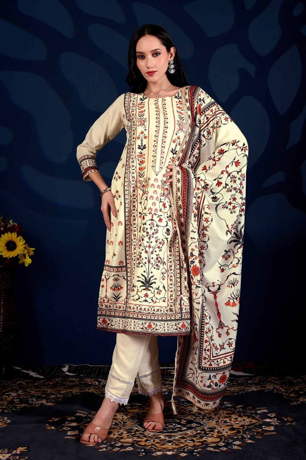 Royal Heritage Floral Printed 3-Piece Suit Set