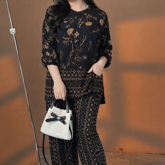 Elegant Midnight Flora & Geometric Print Co-ord Set