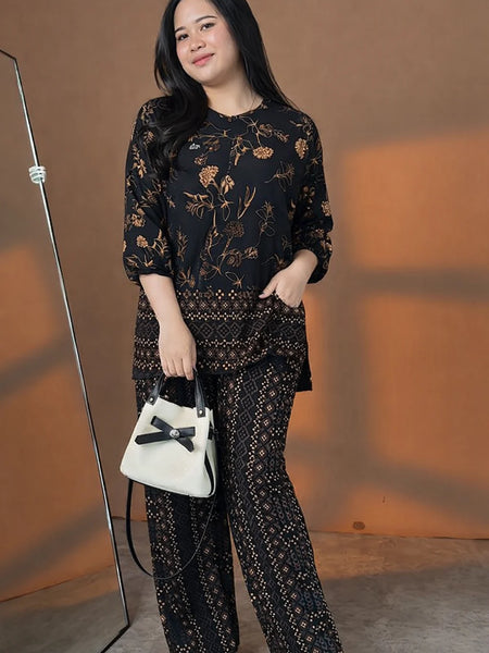 Elegant Midnight Flora & Geometric Print Co-ord Set