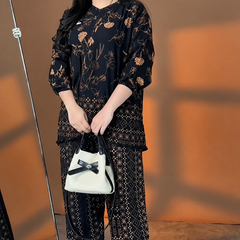 Elegant Midnight Flora & Geometric Print Co-ord Set