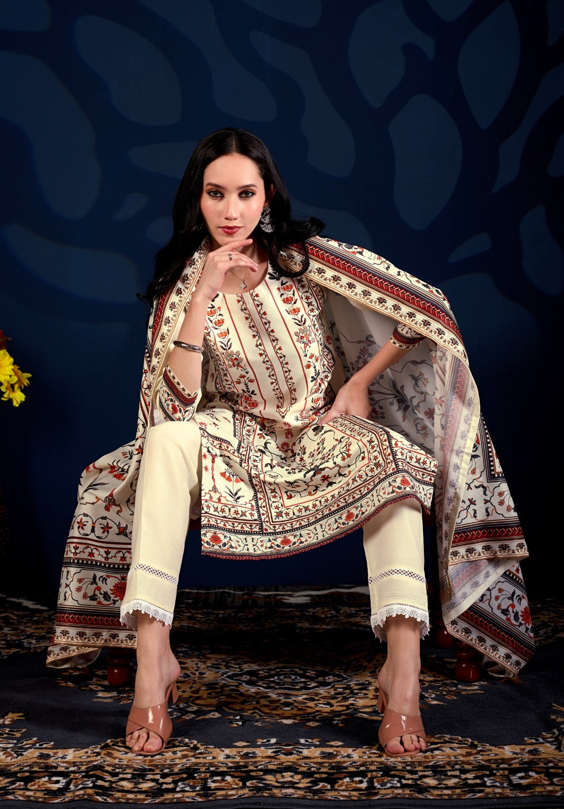 Royal Heritage Floral Printed 3-Piece Suit Set