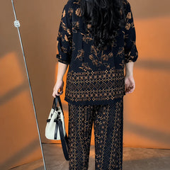 Elegant Midnight Flora & Geometric Print Co-ord Set