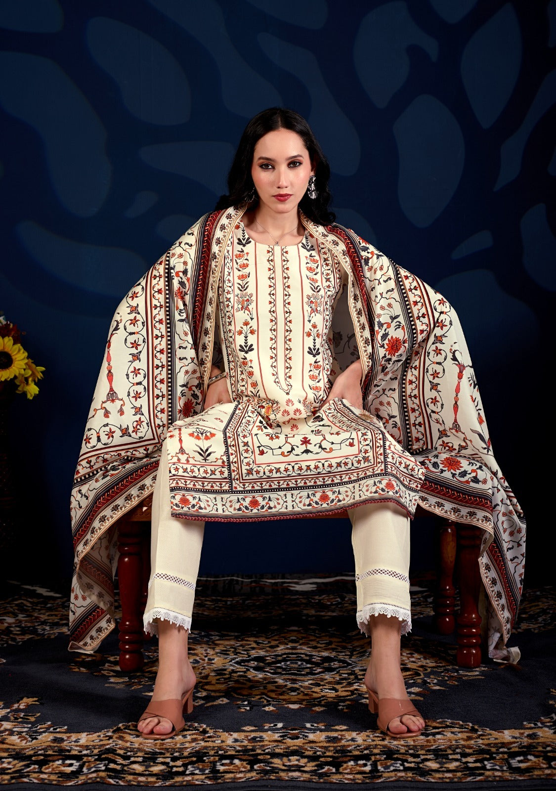 Royal Heritage Floral Printed 3-Piece Suit Set