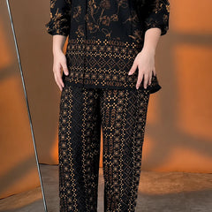 Elegant Midnight Flora & Geometric Print Co-ord Set