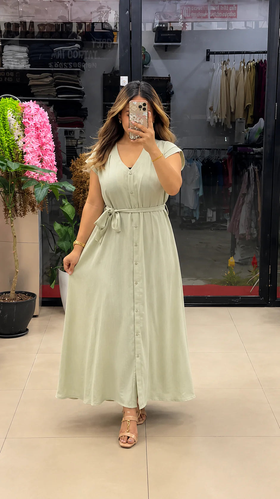 Aashrute Aahana Pure Cotton Button Maxi Dress