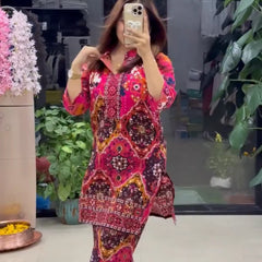 Women's Premium Orange Ethnic Printed Kurta Pant Set