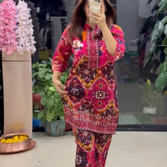 Women's Premium Orange Ethnic Printed Kurta Pant Set