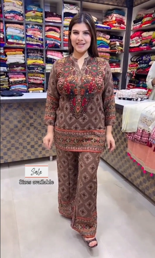 Ethnic Brown Printed Stylish Co-Ord Set