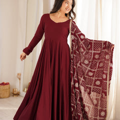 Noor Wine Embroidered Anarkali Suit Set