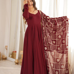 Noor Wine Embroidered Anarkali Suit Set