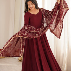 Noor Wine Embroidered Anarkali Suit Set