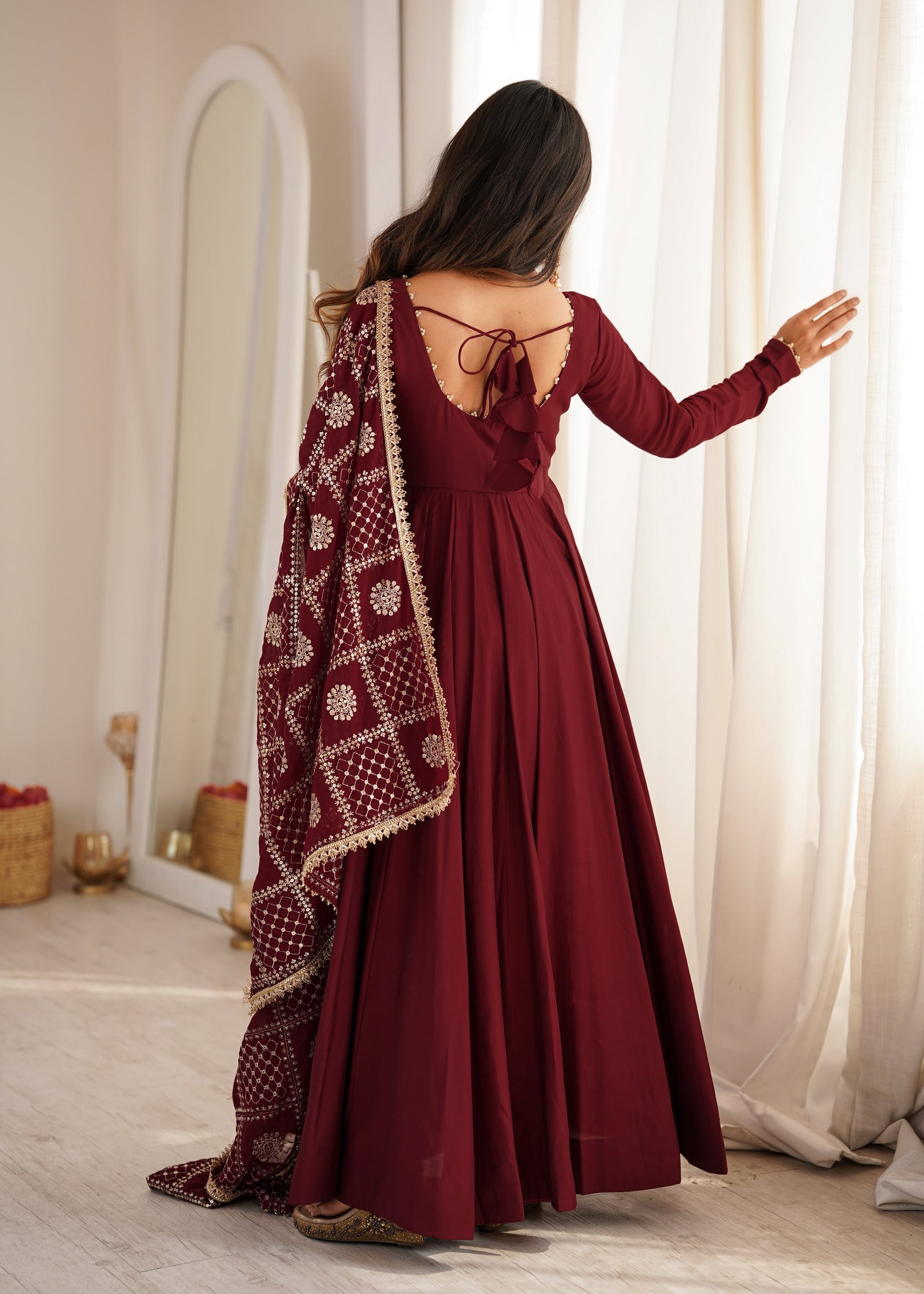 Noor Wine Embroidered Anarkali Suit Set