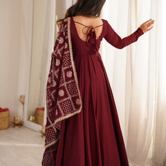 Noor Wine Embroidered Anarkali Suit Set