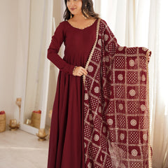 Noor Wine Embroidered Anarkali Suit Set
