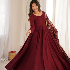 Noor Wine Embroidered Anarkali Suit Set