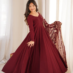 Noor Wine Embroidered Anarkali Suit Set