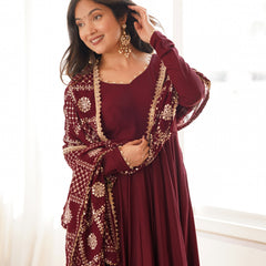 Noor Wine Embroidered Anarkali Suit Set