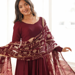 Noor Wine Embroidered Anarkali Suit Set