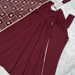 Noor Wine Embroidered Anarkali Suit Set