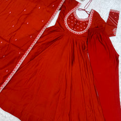 Rust Orange Embroidered Anarkali Kurta Set with Dupatta