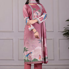 Royal Mughal Printed 3-Piece Embroidered Suit Set – Dusty Rose