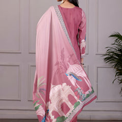 Royal Mughal Printed 3-Piece Embroidered Suit Set – Dusty Rose