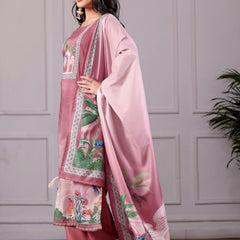 Royal Mughal Printed 3-Piece Embroidered Suit Set – Dusty Rose