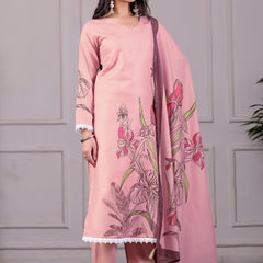 Floral Printed Pink 3-Piece Suit Set with Dupatta