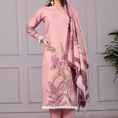 Floral Printed Pink 3-Piece Suit Set with Dupatta