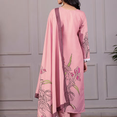 Floral Printed Pink 3-Piece Suit Set with Dupatta