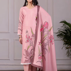 Floral Printed Pink 3-Piece Suit Set with Dupatta