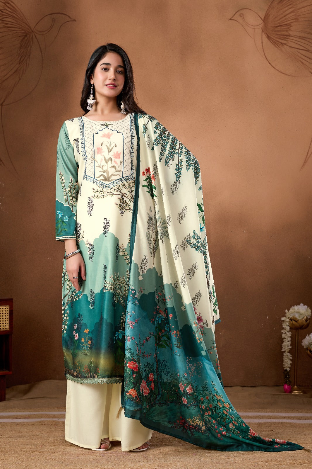 Emerald Garden Printed 3-Piece Suit Set