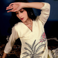 Ivory Botanica Printed 3-Piece Suit Set