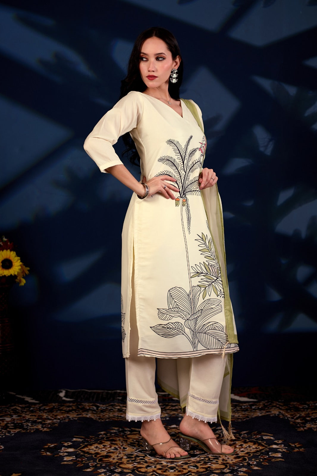 Ivory Botanica Printed 3-Piece Suit Set