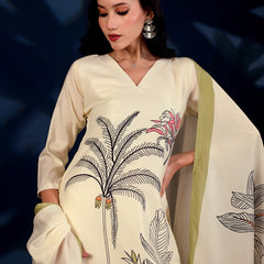 Ivory Botanica Printed 3-Piece Suit Set
