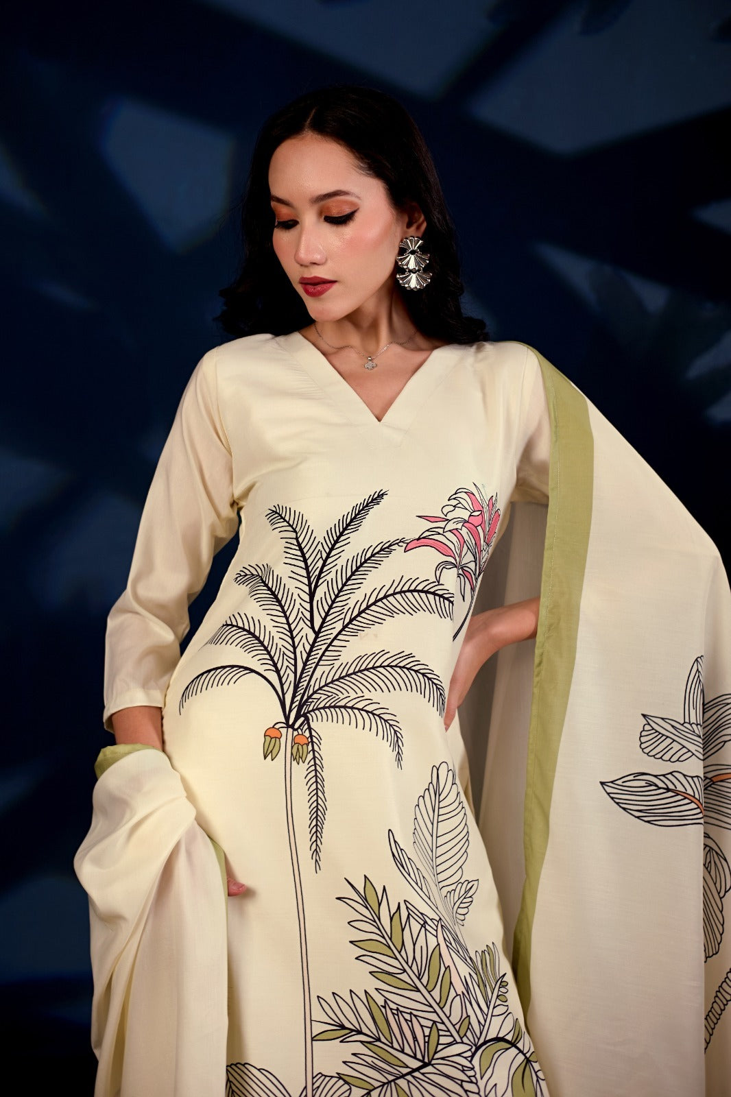 Ivory Botanica Printed 3-Piece Suit Set