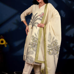 Ivory Botanica Printed 3-Piece Suit Set