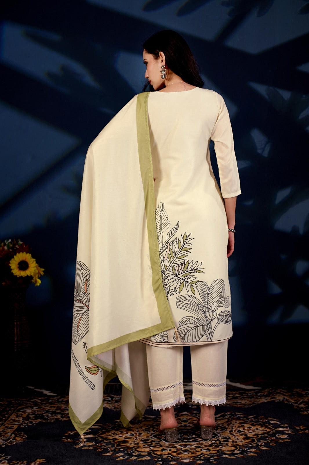Ivory Botanica Printed 3-Piece Suit Set