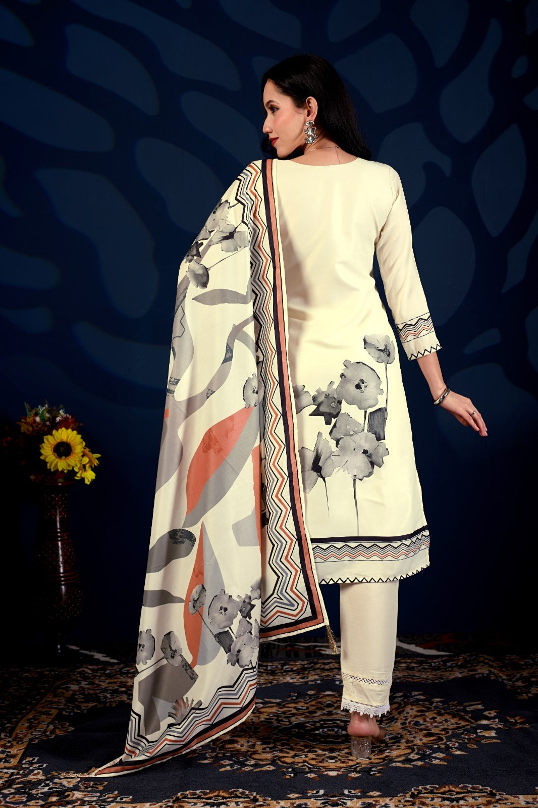 Ivory Floral Printed Anarkali Cord Set