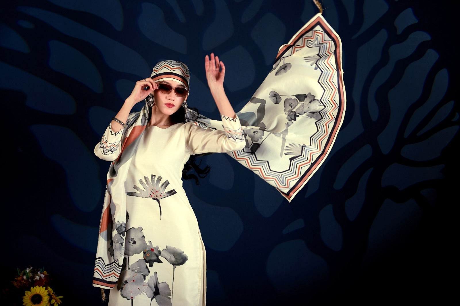 Ivory Floral Printed Anarkali Cord Set
