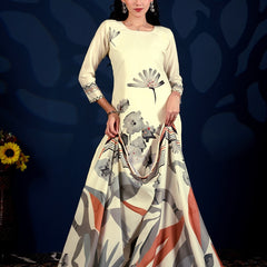 Ivory Floral Printed Anarkali Cord Set