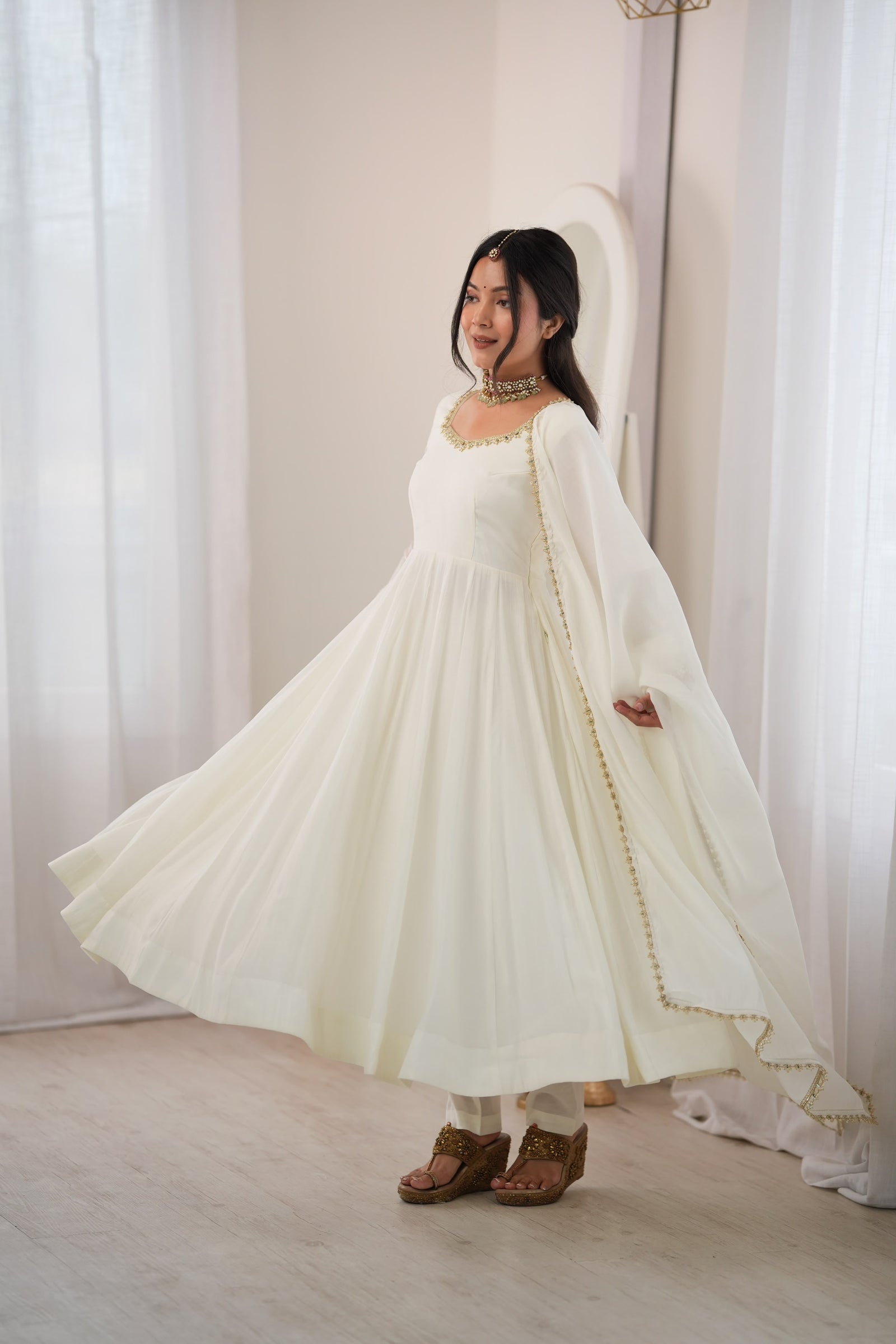 Ivory Elegance Anarkali Suit Set for Women