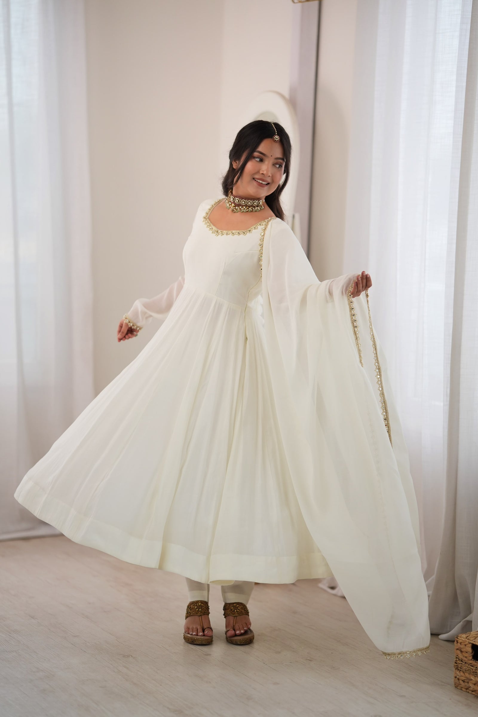 Ivory Elegance Anarkali Suit Set for Women