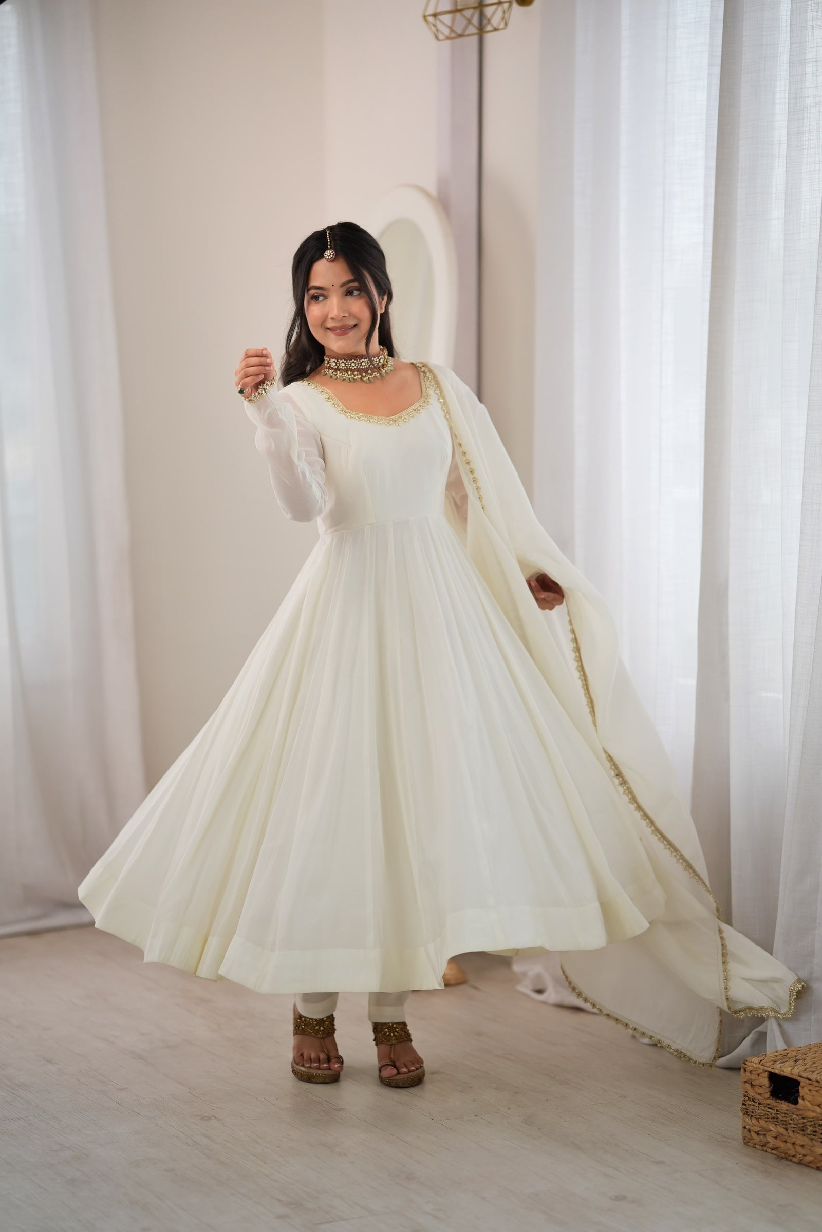 Ivory Elegance Anarkali Suit Set for Women