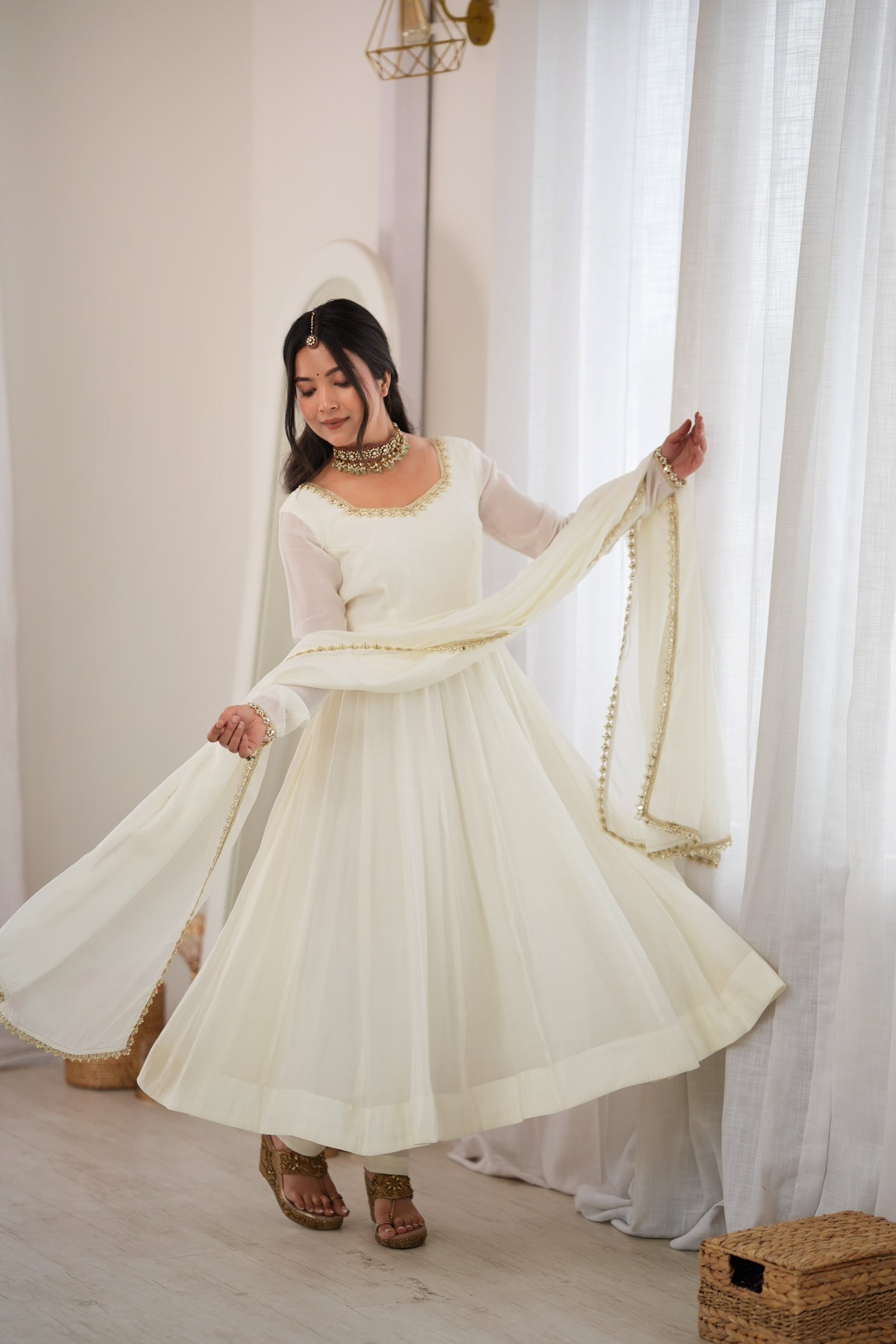 Ivory Elegance Anarkali Suit Set for Women
