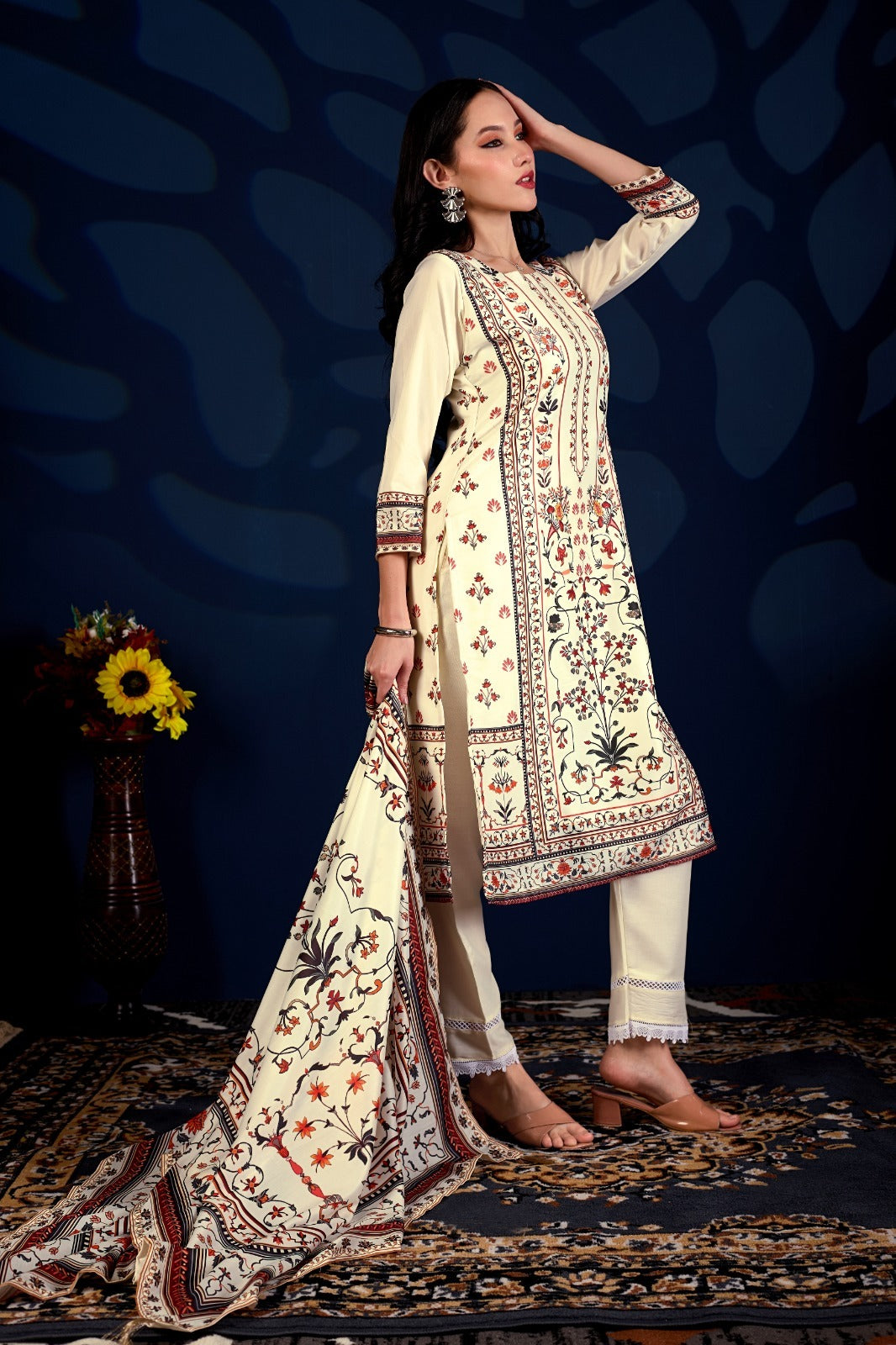 Royal Heritage Floral Printed 3-Piece Suit Set