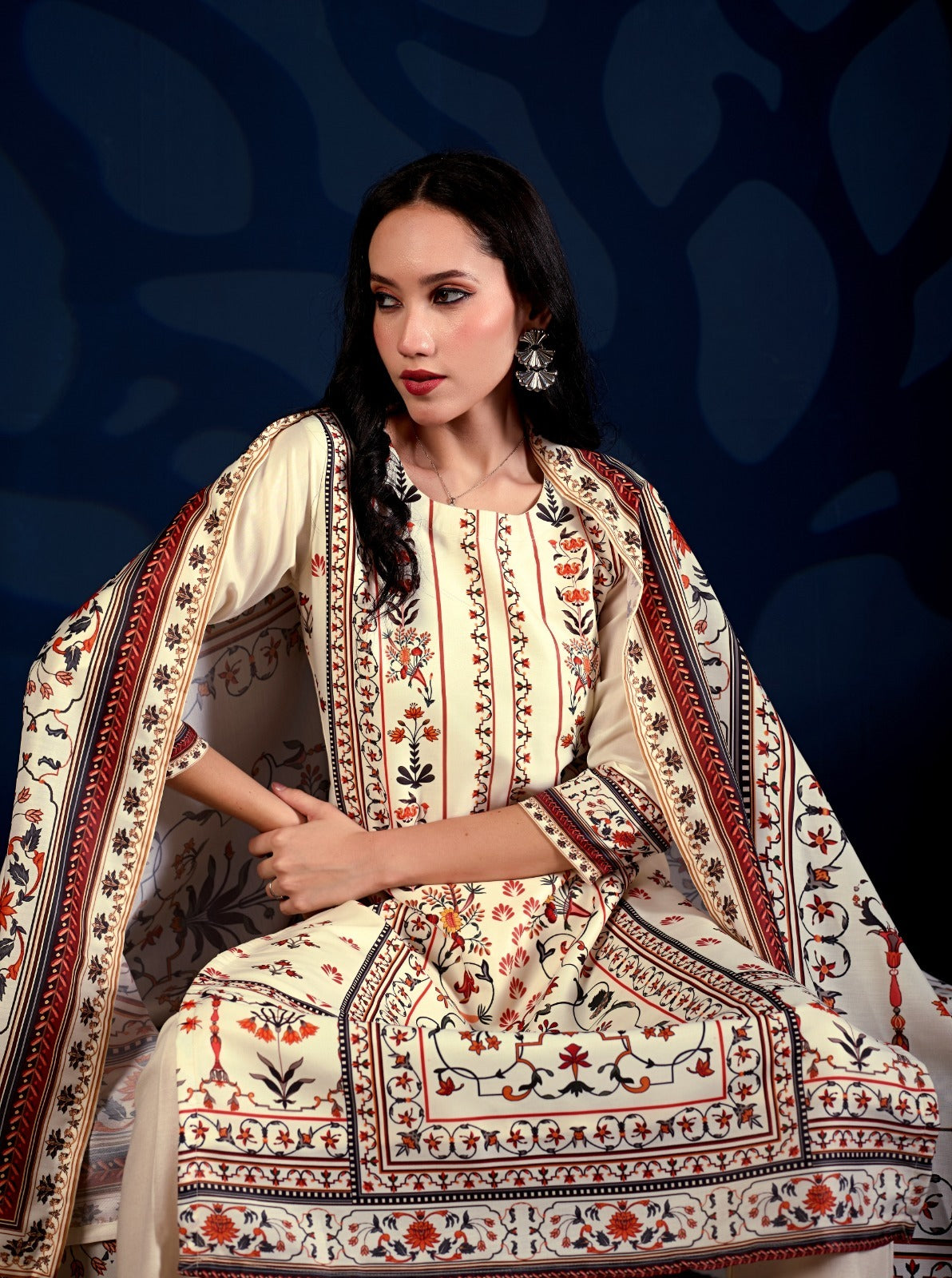 Royal Heritage Floral Printed 3-Piece Suit Set