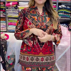 Trendy Asymmetric Printed Top Palazzo Set
