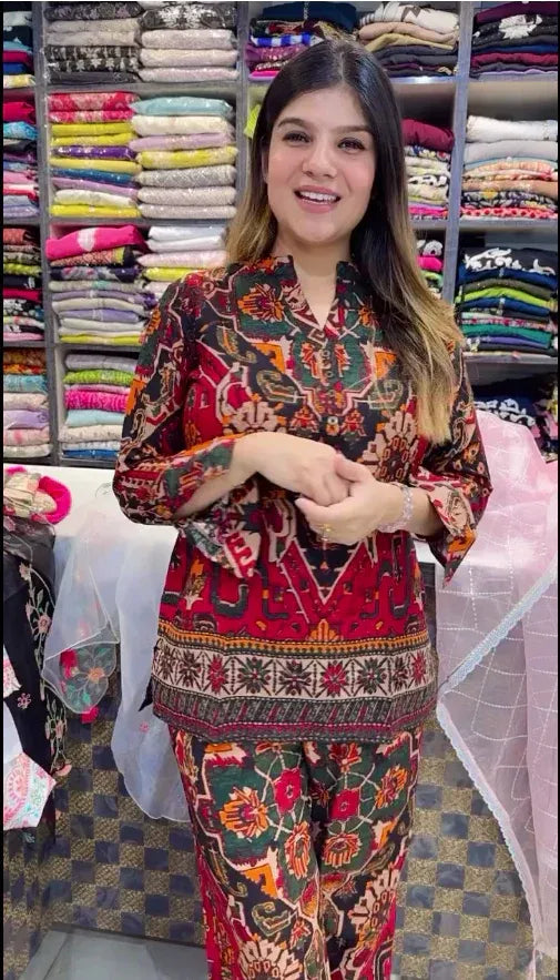 Trendy Asymmetric Printed Top Palazzo Set