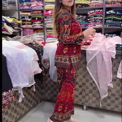 Trendy Asymmetric Printed Top Palazzo Set